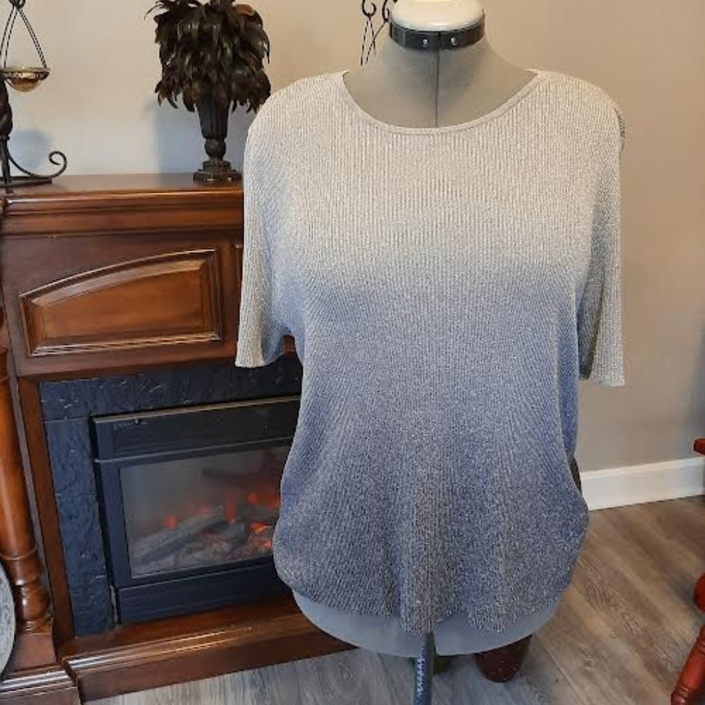 Nygard Used, excellent condition Silver ombre sparkle short sleeve top size 2X